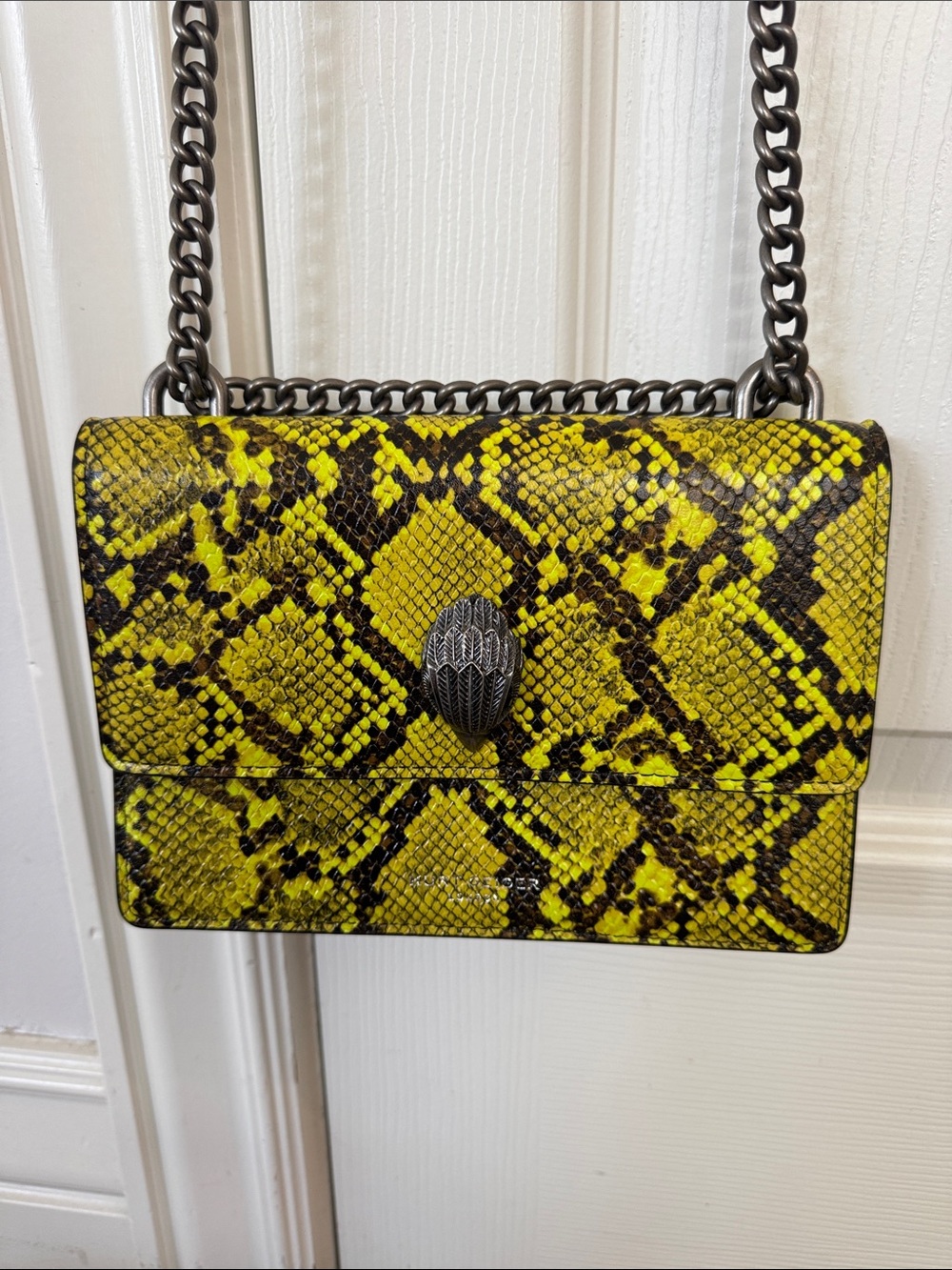 Kurt Geiger Yellow and Black Snake-Print Crossbody Bag